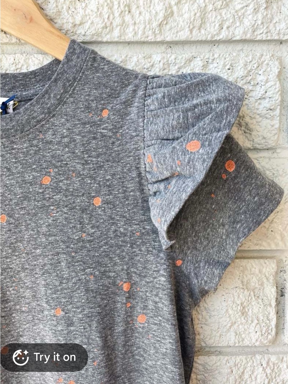 Clare V. Gray Ruffle Sleeve Tee with Coral Dots